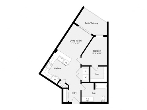 a floor plan of a unit with a bedroom and a living room